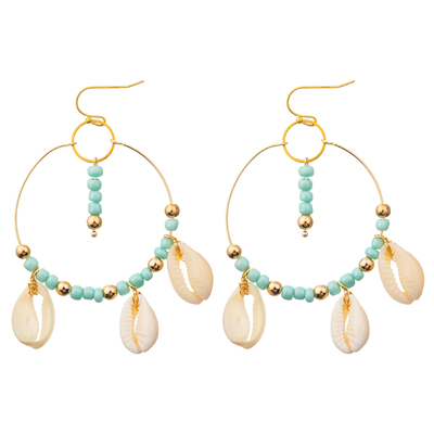 Os grânulos do arroz oscilam brincos da borla em volta das mulheres de Shell Enamel Hoop Earrings For da pérola
