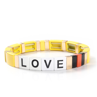 Cartas de amor ajustáveis do bracelete da telha do esmalte do arco-íris para o presente
