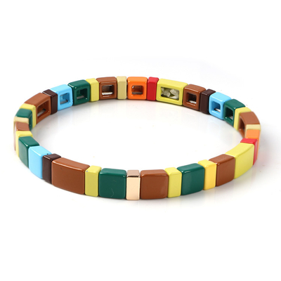 Tamanho feito a mão do bracelete da telha do arco-íris do esmalte do metal um para o casamento