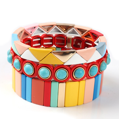 Multi bracelete do grânulo da telha da pilha 3pcs colorido para mulheres e homens