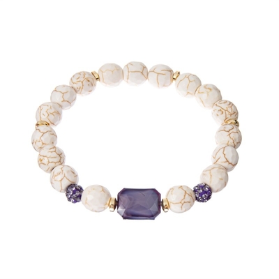 Bracelete de pedra frisado empilhável, bracelete branco de turquesa da proteção
