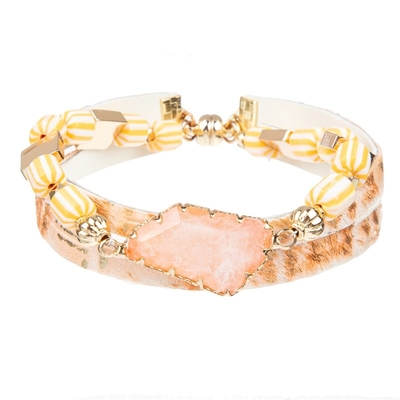 Vidro de couro feito a mão genuíno Crystal Beads do bracelete do envoltório étnico