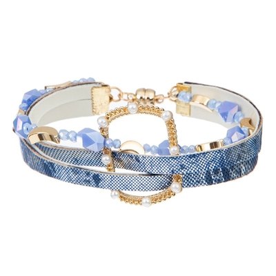O bracelete de couro feito a mão Mulit de Snakeskin mergulha a cor azul perlada para a vaqueira