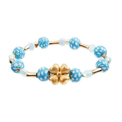 Flor de Crystal Bead Stretch Bracelets Gold do círculo do OEM com cor azul