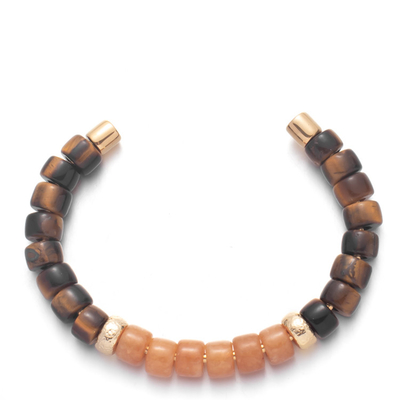 pulseira frisadas feitos a mão de 18.5cm, 30g marrom Tiger Eye Bangle