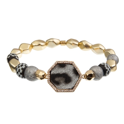 Handcraft o bracelete de bronze elástico 20g Grey Leopard With Gold do grânulo