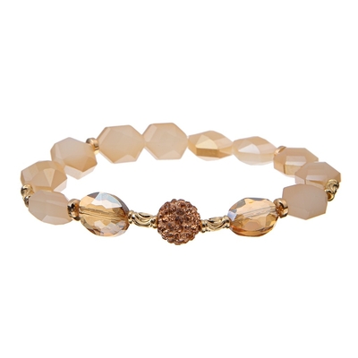 Champagne Hexagon Crystal Beads Bracelets claro com Champagne Shambhala Ball