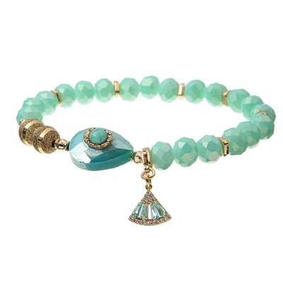 Cor pastel Crystal Bracelets elástico de turquesa da pérola com corda vitrificada de vidro dos grânulos