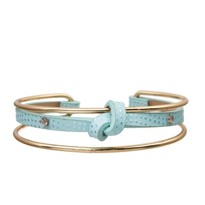 Multi punho disponível de Dot Blue Leather Bracelet Gold da polca da pilha de medida ajustável