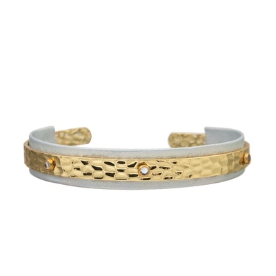 Joia inspirada aberta da pulseira de Grey Leather Bracelet Hammer Metal das mulheres