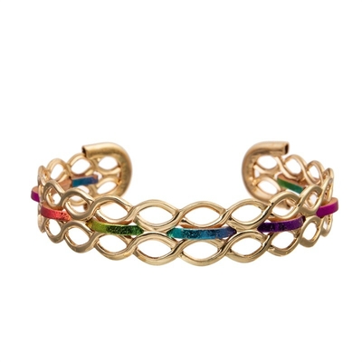 Bracelete de couro do arco-íris inspirado com o punho aberto torcido do metal do estilo