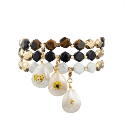 O bracelete de pedra frisado natural do hexágono ajustou o poder da cura com Shell Pendant