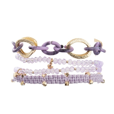 Feito a mão empilhável da alfazema tece o grupo do bracelete dos grânulos para o dia de Valentim