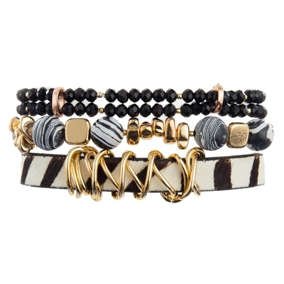 Cor branca do preto feito a mão do bracelete dos grânulos do couro da cópia da zebra para a senhora