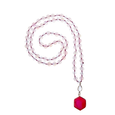 O pendente cor-de-rosa de Druzy em volta do vidro místico da sereia perlou a colar 8mm para a menina das mulheres