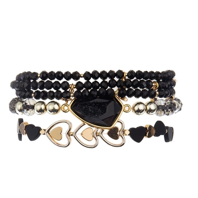 A senhora fresca Round Beads Bracelet ajustou o tamanho pequeno preto de Facted com encanto de Druzy