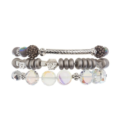 A barra de metal pavimenta grânulos que o bracelete feito a mão ajustou Gray Color Adjustable Stackable