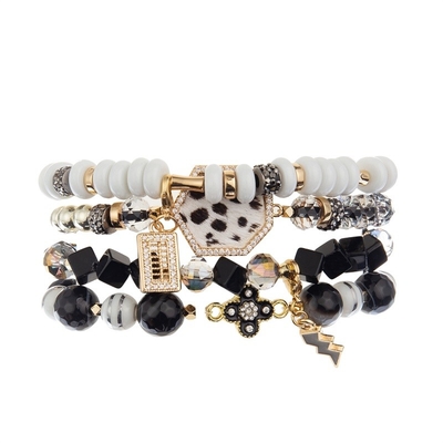 Bracelete de couro do encanto do zircão da cópia da zebra de Sexangle ajustado com o pendente especial do ábaco