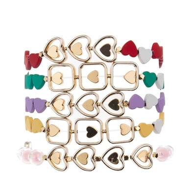 O coração pintado do hematita perlou colorido ajustável empilhado do bracelete elástico