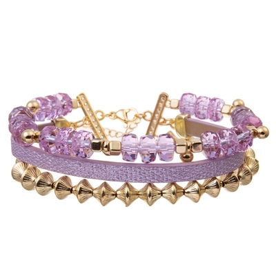 Cabo 0.7mm elástico ajustável de Purple Heart Crystal Beads Bracelet Set With