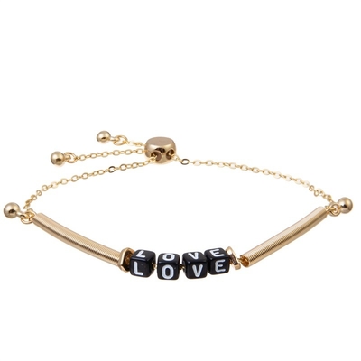 Grânulos pretos unisex da carta de amor dos braceletes de corrente do ouro de Boho com o tubo do metal ajustável