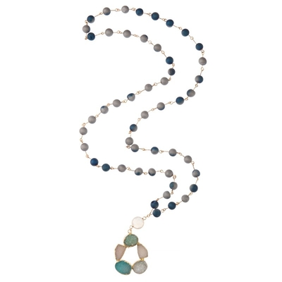 Colar feito a mão da corrente do ouro do pendente natural da flor de Druzy com Gray Lava Beads