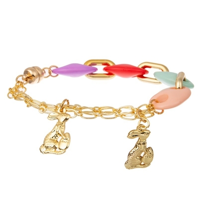 Bracelete elástico frisado empilhável da Páscoa do encanto do coelho do ouro para a mulher