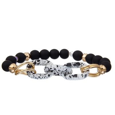 Grânulo pintado Crystal Bracelet Stackable Handmade Dainty elástico da corrente do ponto preto