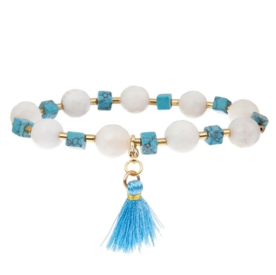 Guloseima feito a mão empilhável lapidada do bracelete de Crystal Beads Blue Tassel Stretchy