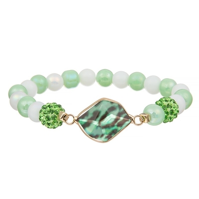 Presente feito a mão de Crystal Beads Stretchy Bracelet Stackable da cópia verde do leopardo