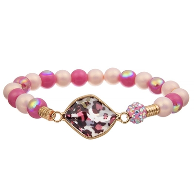 Presente feito a mão de Crystal Beads Stretchy Bracelet Stackable da cópia do leopardo