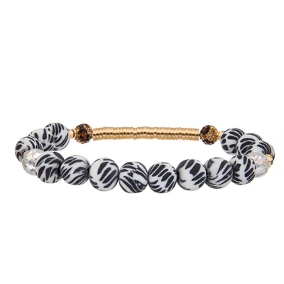O silicone da listra da zebra da barra de metal do ouro perla o grupo feito a mão do bracelete elástico