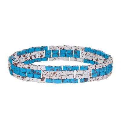 Turquesa azul Tila pintado perla o bracelete feito a mão dos grânulos ajustável para a mulher