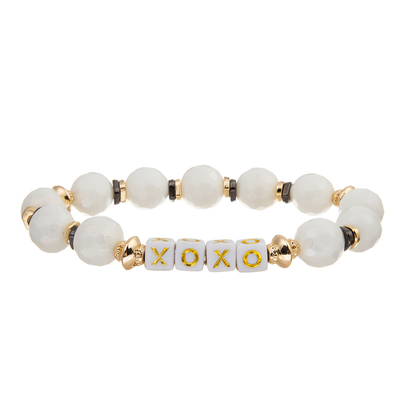 bracelete lapidado branco dos grânulos XOXO de 8mm para presentes das mulheres