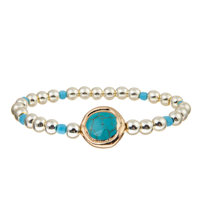 O ouro feito a mão chapeou o bracelete de cobre elástico dos grânulos do hematita para mulheres
