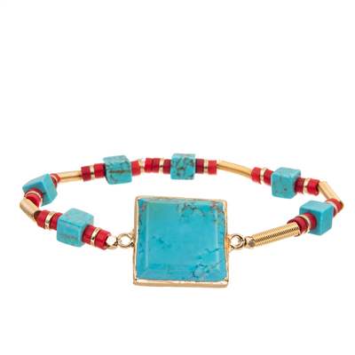 Bracelete lapidado quadrado de turquesa dos azul-céu com a pedra preciosa da relação da mola