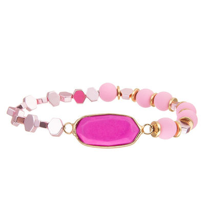 Braceletes feitos a mão dos grânulos do estilo boêmio com rosa chapeado ouro Diamond Stone