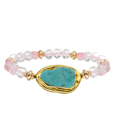 Transparente branco lapidado perla o bracelete com a pedra irregular chapeada ouro de turquesa