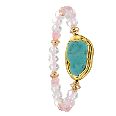 Transparente branco lapidado perla o bracelete com a pedra irregular chapeada ouro de turquesa