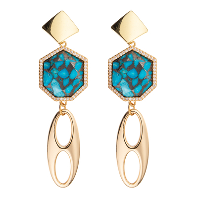 O ouro de Jelewrry chapeou o heptágono regular Diamond Drop Earring para mulheres