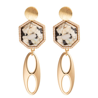 O ouro de Jelewrry chapeou o heptágono regular Diamond Drop Earring para mulheres