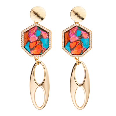 O ouro de Jelewrry chapeou o heptágono regular Diamond Drop Earring para mulheres
