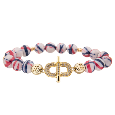 Os braceletes feitos a mão personalizados dos grânulos do encanto colorido com ouro chapearam o diamante