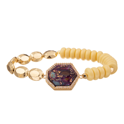 O ouro de 5 cores chapeou os braceletes feitos a mão de pedra dos grânulos com o pendente regular do heptágono