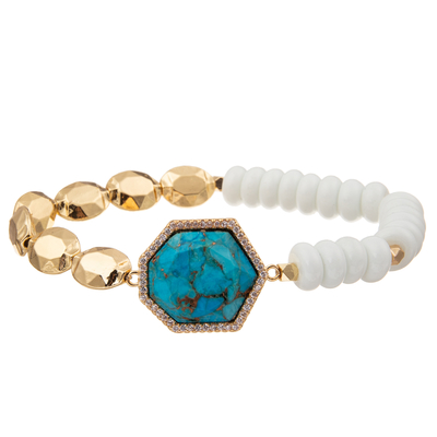 O ouro de 5 cores chapeou os braceletes feitos a mão de pedra dos grânulos com o pendente regular do heptágono