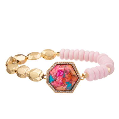 O ouro de 5 cores chapeou os braceletes feitos a mão de pedra dos grânulos com o pendente regular do heptágono