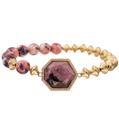 Braceletes feitos a mão dos grânulos do estilo de Boêmia com a pedra imperial do heptágono regular