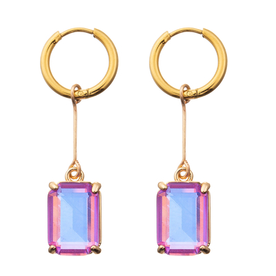 Crystal Cube chapeado ouro de galvanização/brincos ovais da zircônia do parafuso prisioneiro para mulheres