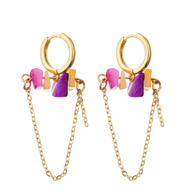 O ouro chapeou únicos brincos redondos da aro do esmalte do elo de corrente do zircão para mulheres
