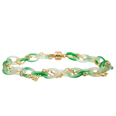 O ouro chapeou braceletes feitos a mão do elo de corrente dos grânulos com o cristal lapidado redondo